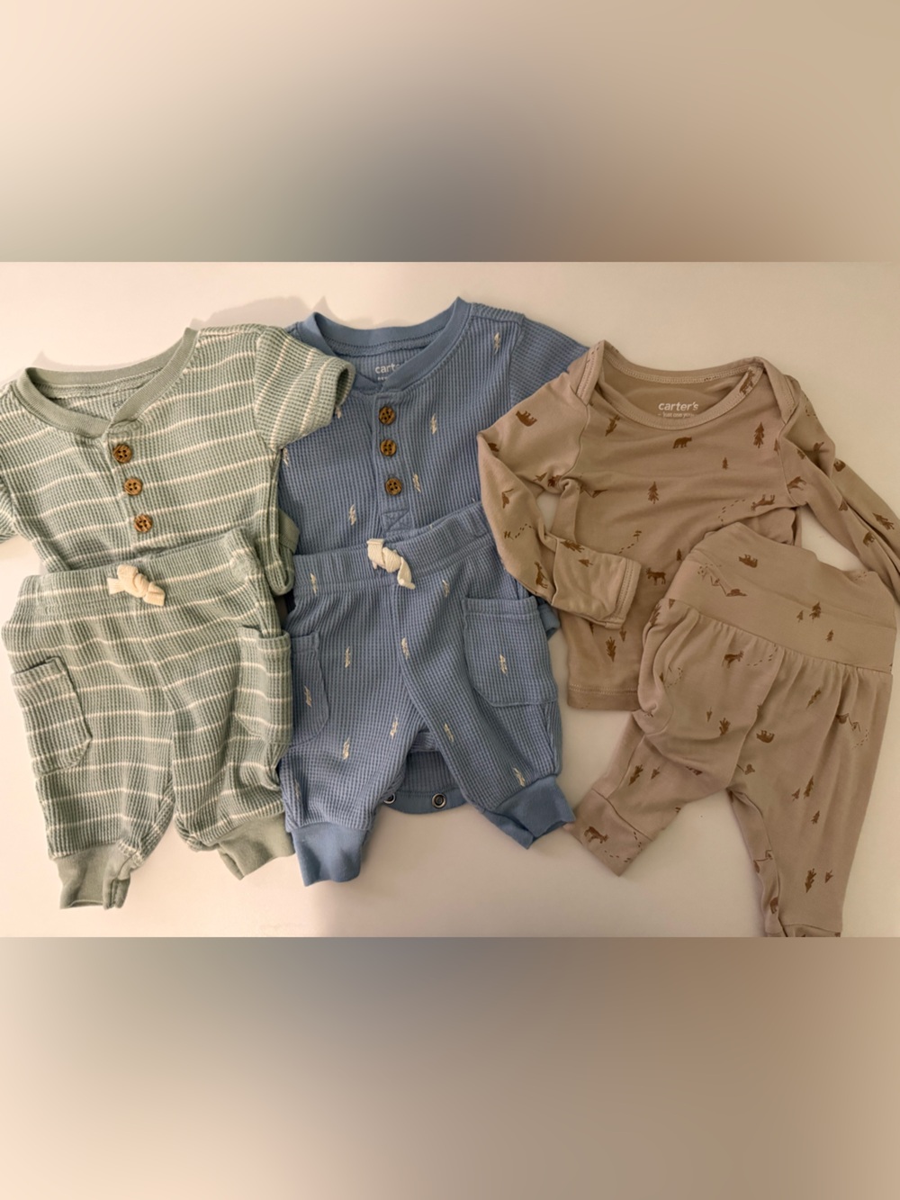 Carter's 3-Piece Baby Outfit Set - Blue, Sage & Taupe